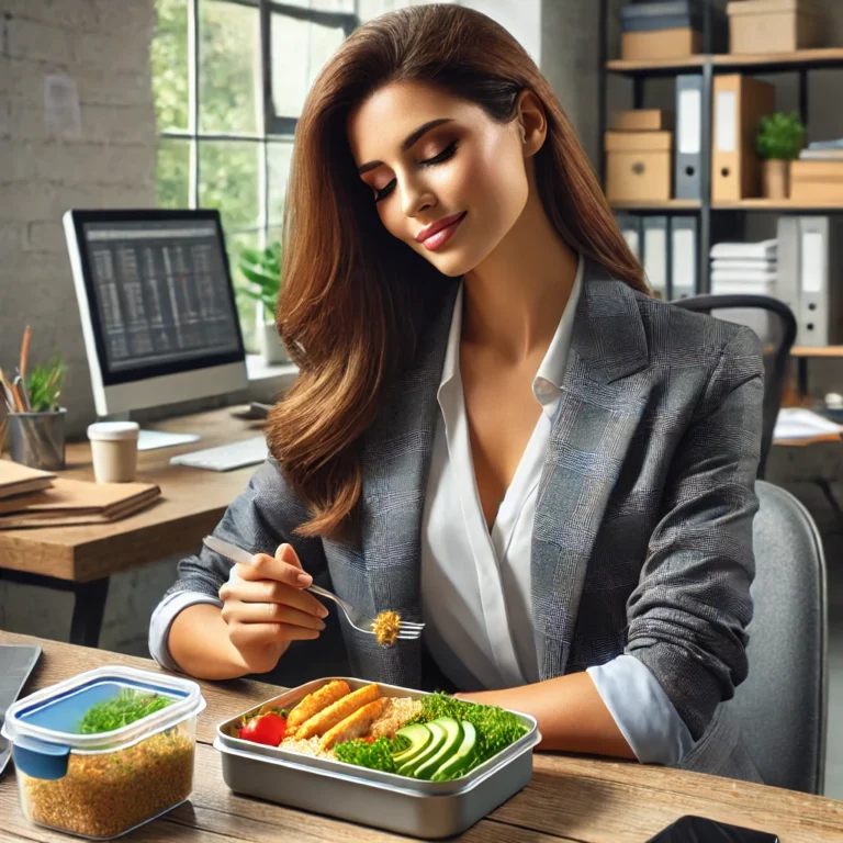 A Busy Professional Enjoying a Prepped Lunch