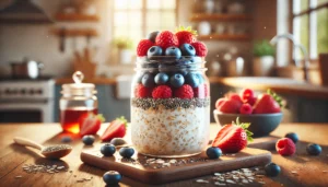 creamy overnight oats topped with fresh berries