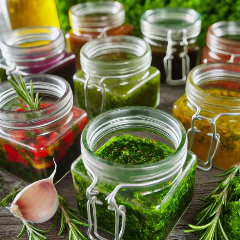 herb-infused dressings in glass jars